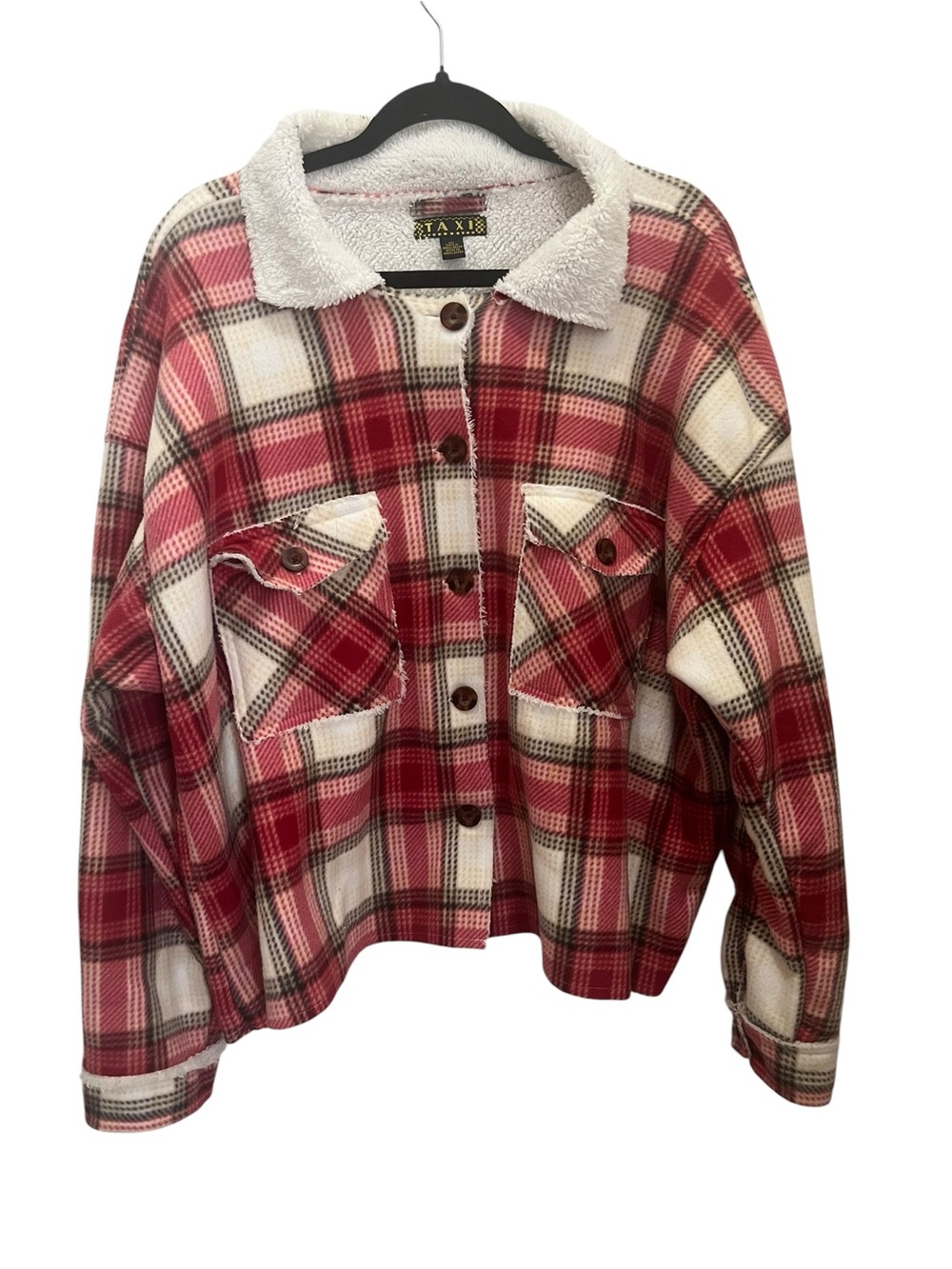 Taxi Red Plaid Sherpa-Lined Button Jacket Sz 2X